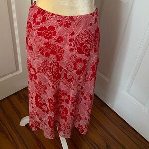 Red Floral Skirt Tropical Pattern